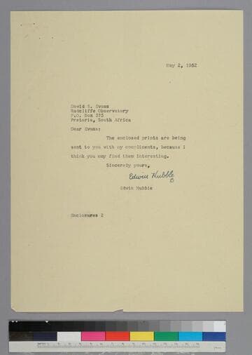 EPH writes to David Evans of the Radcliffe Observatory in Pretoria