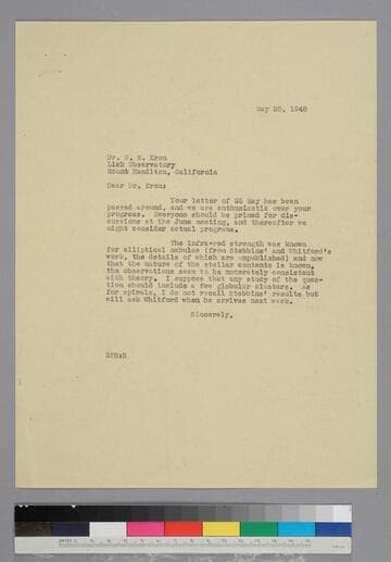 EPH writes to astronomer Gerald Kron of the Lick Observatory