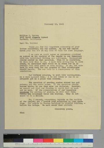 EPH writes to William Reeves