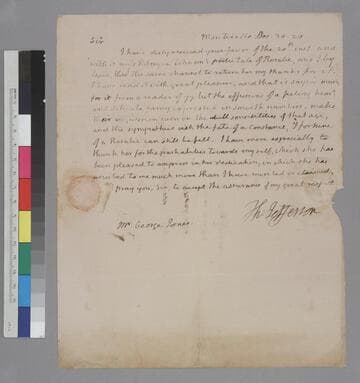Thomas Jefferson, Monticello, letter to George Jones