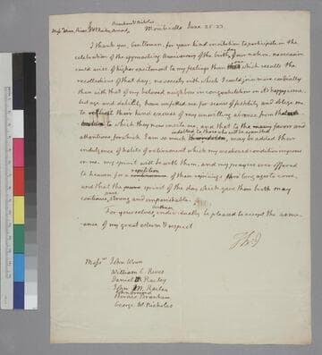 Thomas Jefferson, Monticello, letter to John Winn et al