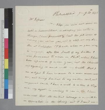 Elizabeth Shackelford, Philadelphia, letter to Thomas Jefferson, Monticello