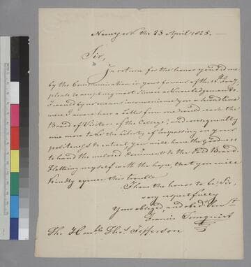 Francis Tornquist, New York, letter to Thomas Jefferson