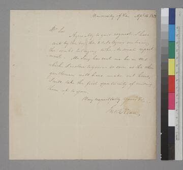 John V. Kean, University of Virginia, letter to Thomas Jefferson, Monticello