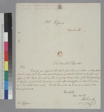 Alexander Garrett, Charlottesville, letter to Thomas Jefferson, Monticello