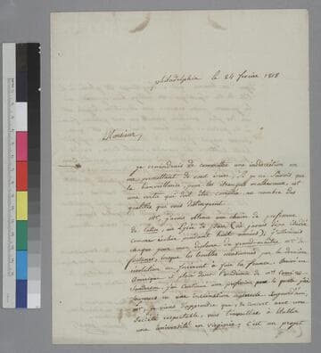Romain Parat, Philadelphia, letter to Thomas Jefferson, Charlottesville