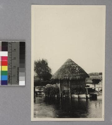Eel weir and keeper's hut on the Test River, England