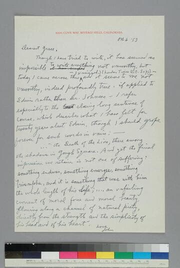 John Balderston, screenwriter, writes to GBH after the death of EPH