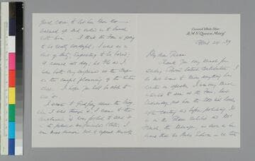 Actor George Arliss writes to GBH from the Queen Mary
