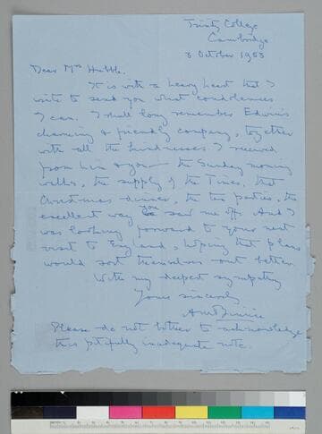 A. M. Binnie [?] sends condolences to GBH