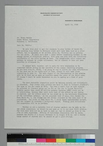 Astronomer Albert Whitford, of the Washburn Observatory, writes to EPH promising a letter from he and Joel Stebbins