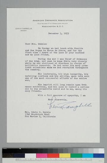 Levin Campbell, president of the American Ordnance Association, writes to GBH