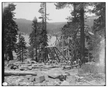 Big Creek Huntington Lake Dams - Building trestle approach to crusher plant. Job H