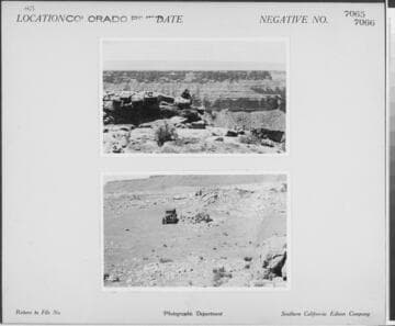 Colorado River - Man sitting on canyon rim looking down into canyon