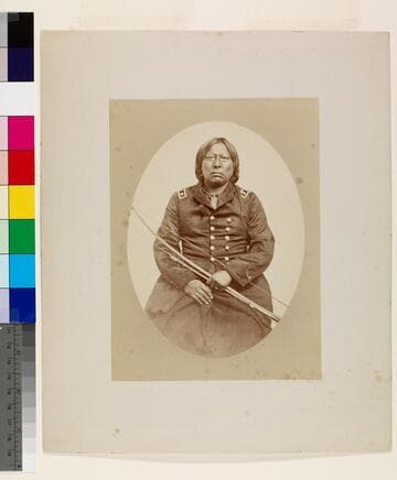 Stumbling Bear, a Kiowa chief wearing Major General Winfield Scott Hancock’s full dress coat and shoulder straps, 1867