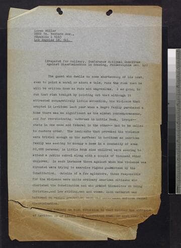 Speech by Loren Miller at Conference National Committee Against Discrimination in Housing