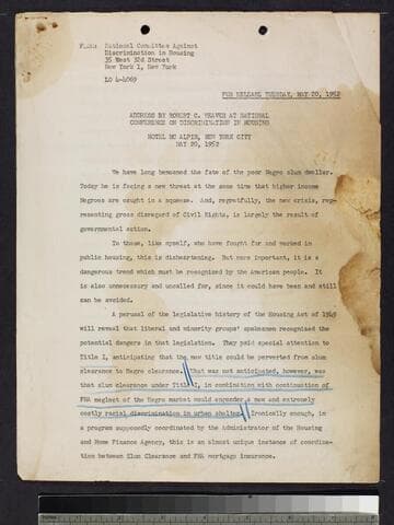 Twelve items related to the National Committee Against Discrimination in Housing