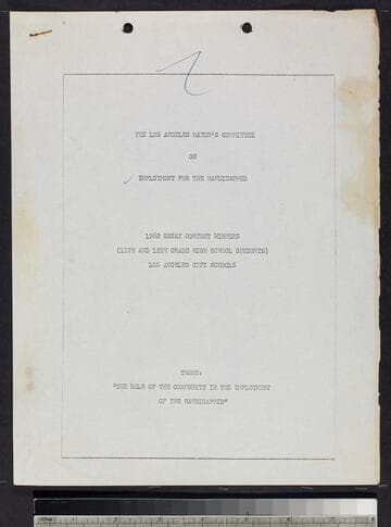 The Los Angeles Mayor's Committee on Employment for Handicapped: 1962 Essay Contest Winners, Los Angeles City Schools