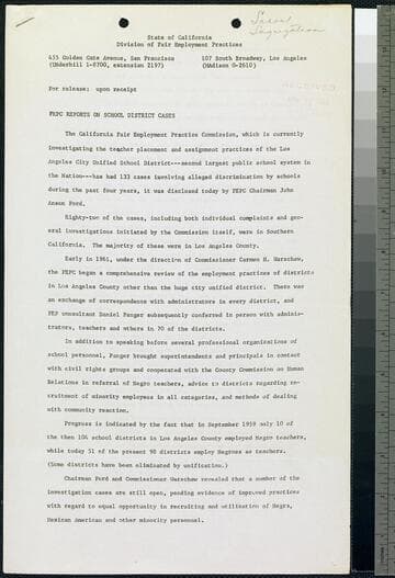 State of California Division of Fair Employment Practices: FEPC Reports on School District Case