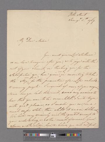 Petty, Sophia (Carteret), Countess of Shelburne. Letter to Elizabeth (Robinson) Montagu