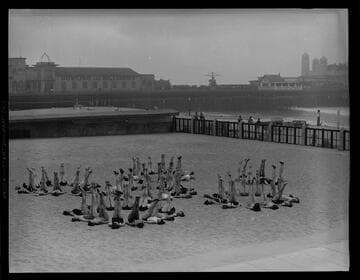 Exercise class on the beach at the Deauville Club in Santa Monica