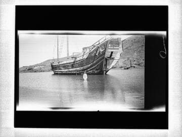 "Ning-Po" ship on shore, Catalina Island
