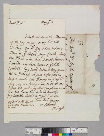 Leigh, Mary Lord, approximately 1695. Letter to Theophilus Leigh, 1693-1785