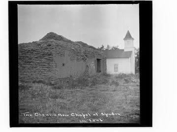 Old and new church at Yorba (Rancho Santa Ana)