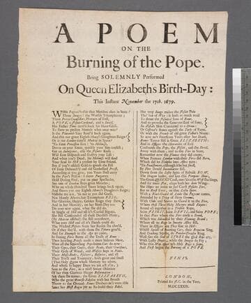A poem on the burning of the Pope : being solemnly performed on Queen Elizabeth's birth-day:  this instant November the 17th. 1679