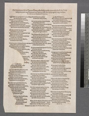 The lamentable fall of Queene Elnor, : vvho for her pride and vvickednesse, by Gods iudgment, sunke into the ground at Charing crosse, and rose vp againe at Queene hiue. To the tune of, Gentle and curteous