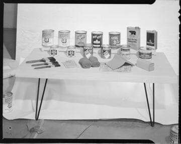 Display of painting products on a table