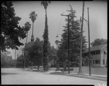 Street lighting in a residential area during the day