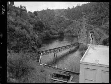 Big Creek - Powerhouse 2A - View of after-bay over roof of Powerhouse 2