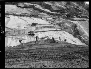 Big Creek - Mammoth Pool - Filling and compacting around cutoff on East Abutment