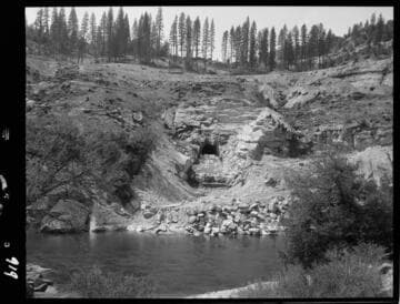 Big Creek - Mammoth Pool - Hole thru at inlet portal of power tunnel from across river