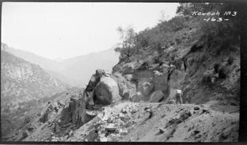 A construction crew excavating for the main conduit route at Kaweah #3 Hydro Plant