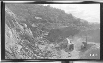 A construction crew working on the regulating reservoir at Kaweah #3 Hydro Plant