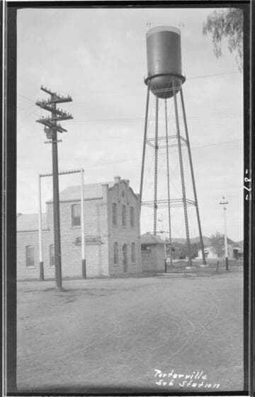 View of Porterville substation and a water storage tank