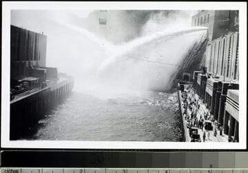 Hoover Dam spilling downstream view from base of dam
