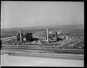 Aerial views of steam plant construction Huntington Beach Steam Station