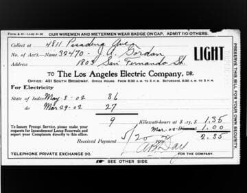 A 1902 bill from the Los Angeles Electric Company shows a charge of $2