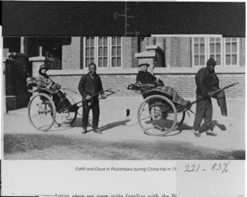 Edith and Dave in rickshaws during their China trip in 1927