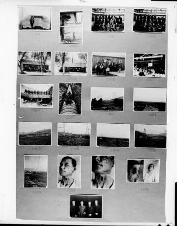 Multiple-image copy film negative with 22 images of Kern River 3 construction, Transmission line construction, and personal injury accident: #02-05280 to #02-05300