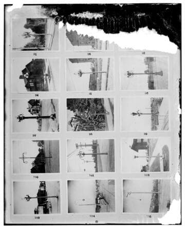 This is a multi-image negative that depicts various street light poles used in So. California