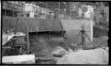 Kern River No. 1 - Concrete retaining wall and guniteed rock wall