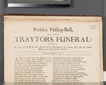 Perkin's passing-bell, or, The traytors funeral: : Being a new poem on the rebells overthrow, on Monday July the 6th three miles from Bridgwater