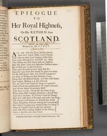 Venice preserv'd. Epilogue;Epilogue to Her Royal Highness, on her return from Scotland. Written by Mr. Otway