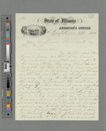 Ward Hill Lamon, Springfield, Illinois, letter to Abraham Lincoln, Washington, D.C