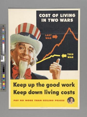 Cost of living in two wars. Keep up the good work. Keep down living costs. Pay no more than ceiling prices