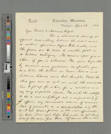 Abraham Lincoln, Washington, D.C, letter to David Hunter and Samuel F. Du Pont